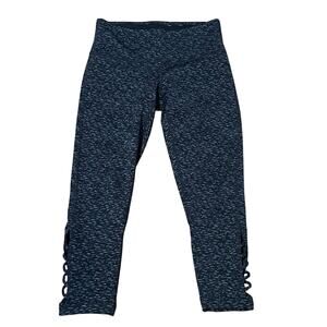 PrAna Black Striped Lattice Ankle Cropped Capri Leggings Pants